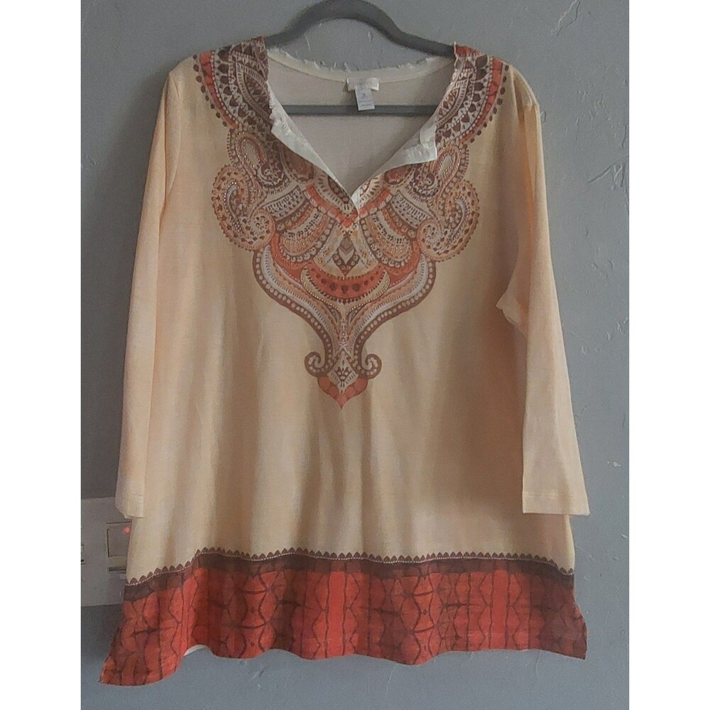 Chico's Tops Blouse, Women's 3(XL),Polyester, Made In USA,20 Inch Of Armp To Arm
